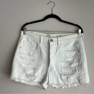 American Eagle / White High Waisted Distressed Denim Shorts